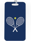 ChalkTalkSPORTS Tennis Luggage & Bag Tag | Crossed Tennis Rackets | Custom Info on Back | Large | Navy