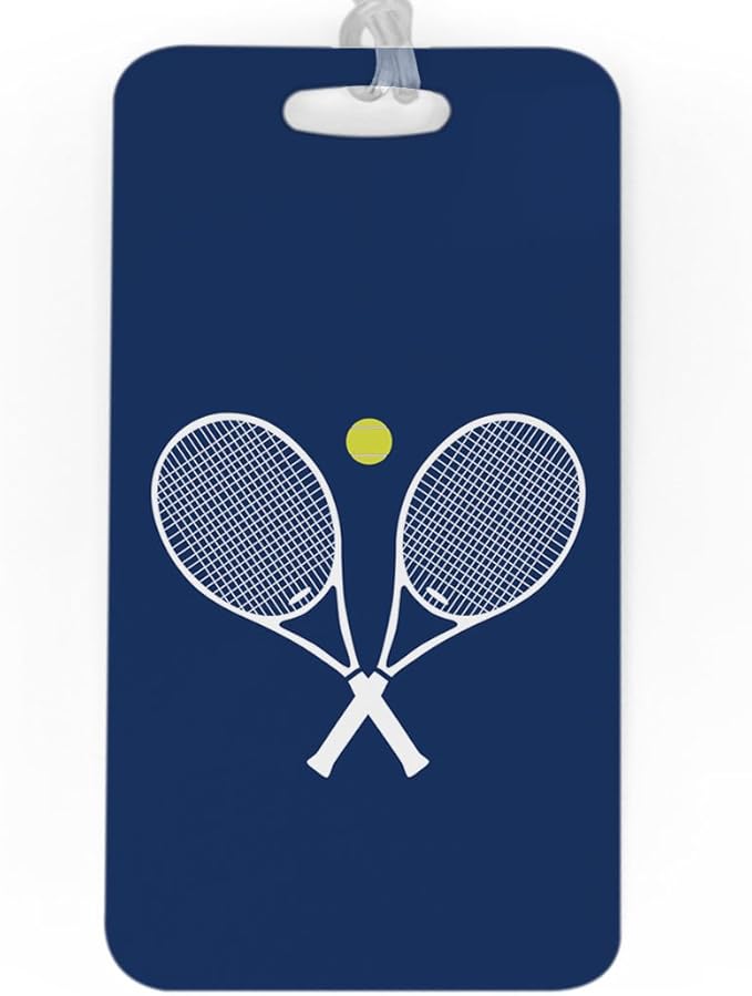 ChalkTalkSPORTS Tennis Luggage & Bag Tag | Crossed Tennis Rackets | Custom Info on Back | Large | Navy