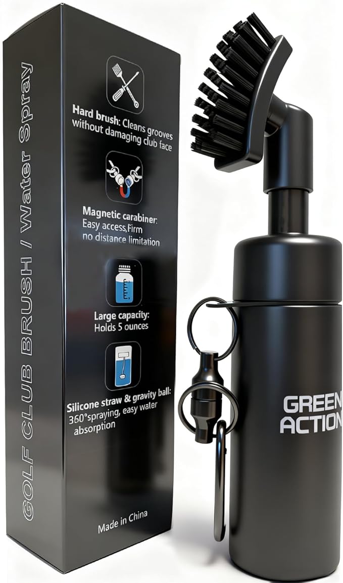 Golf Club Brush with Magnetic Clip & Water Sprayer - 5oz Capacity, Stiff Bristles for Deep Cleaning, Silicone Hose & Gravity Ball for Easy Use on Course