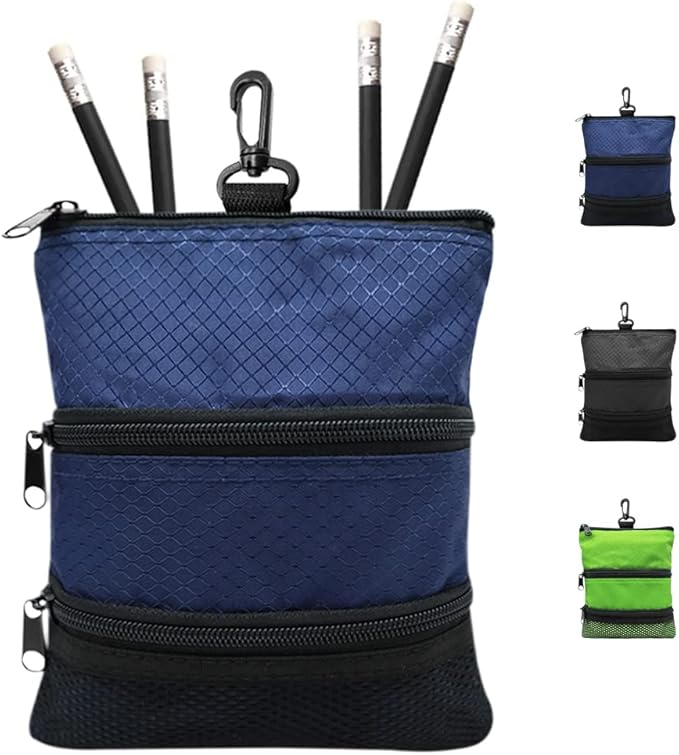FINGER TEN Golf Pouch Bag for Valuables Tee Color with 4 Golf Pencil Pack, Zippered Pocket Gear Clip Hook to Bag