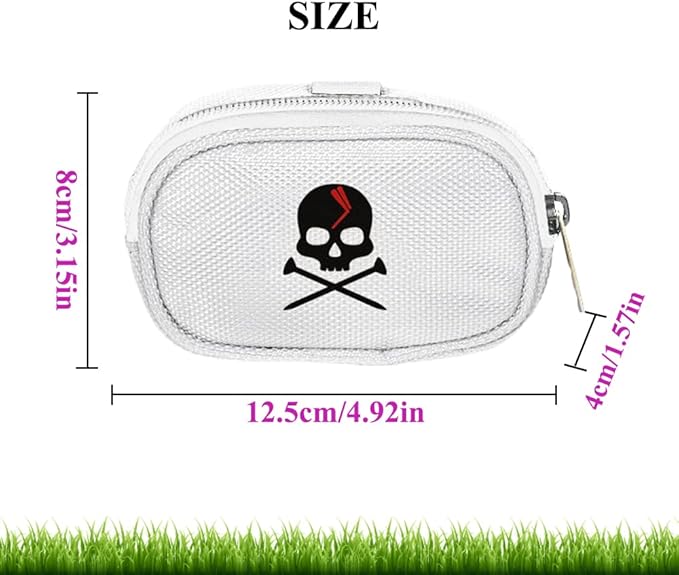 Skull Golf Ball Pouch Golf Tee Organizer Bag Golf Accessory Holder Waist Belt Polyester Key Storage Marker Component Pocket Zipper Hook Durable Sports Small Black Gift for Dad Men Women