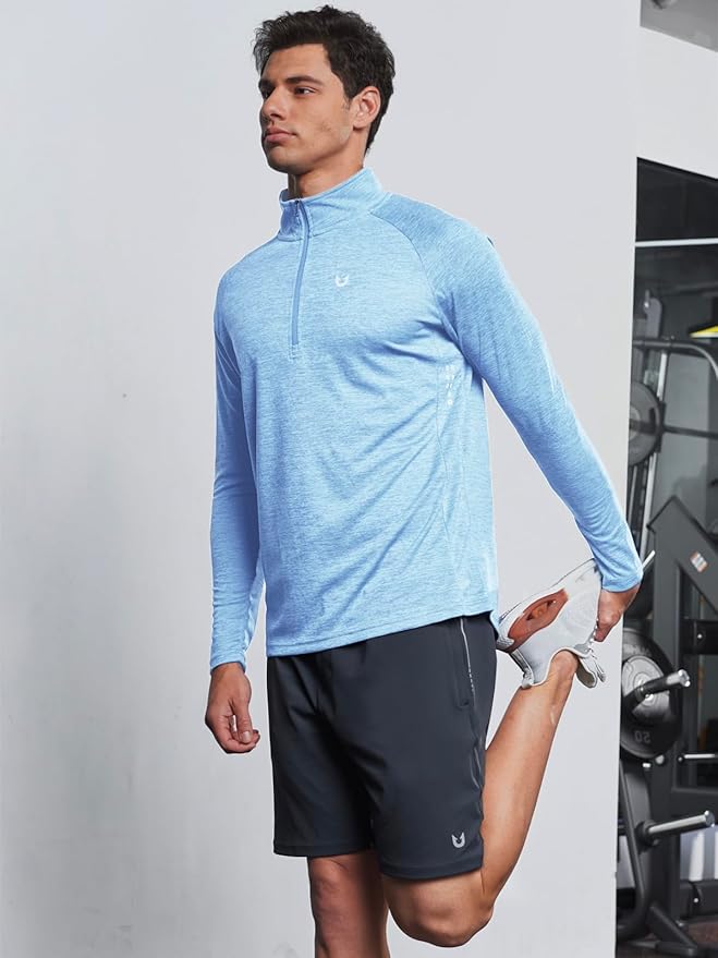 NORTHYARD Quarter Zip Pullover Men Running Shirt Long Sleeve Moisture Wicking Quick Dry Athletic Workout Shirts