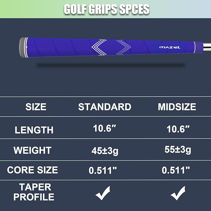 MAZEL Golf Club Grips for Men - 10 Pack - Non-Slip Micro-texture High Performance Golf Grips Midsize/ Standard,5 Colors Option