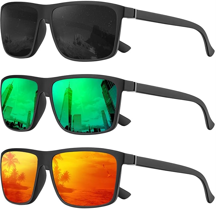 KALIYADI Polarized Sunglasses for Men and Women, Mens Sun Glasses with UV Protection for Driving Fishing Golf (3 Packs)