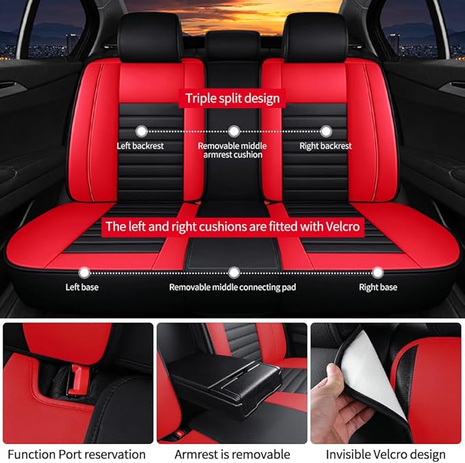 Leather Car Seat Covers for Volkswagen Golf 2001-2021,Car Seat Covers Full Set,Seat Covers with Safety,Waterproof Seat Cover Compatible Airbag(5pcs Black&Red Bars Luxury)