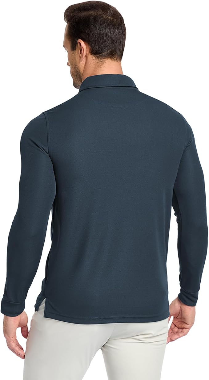 Men's Long Sleeve Polo Shirts 3 Button Down with Pocket Classic Golf Breathable Solid Color Designed Collared Casual Tee