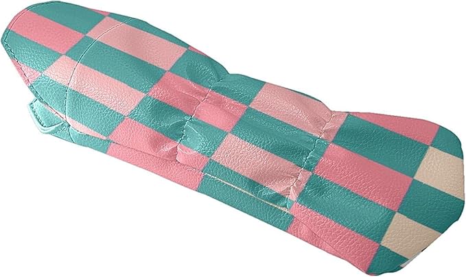 Golf Club Head Covers for Driver Hybrid and Fairway Woods, Waterproof Leather Headcovers for Golf Clubs, Ideal Golf Accessories Gift for Men Women (Pink and Teal Checkered)