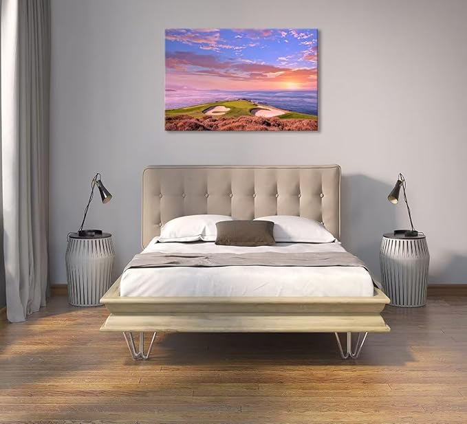 Pebble Beach Golf Course Hole 7 Wall Art Prints - Monterey California USA Golf Course Canvas Wall Art for Living Room Bedroom Bathroom Home Decorations Gifts Framed Ready to Hang(12''H x 16''W)