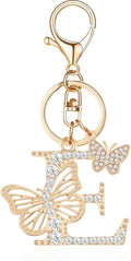 Gold Plated Alphabet Initial Letter Keyring Keychain for Women Girls Crystal Key Chains for Wallet Backpack Bag Charm