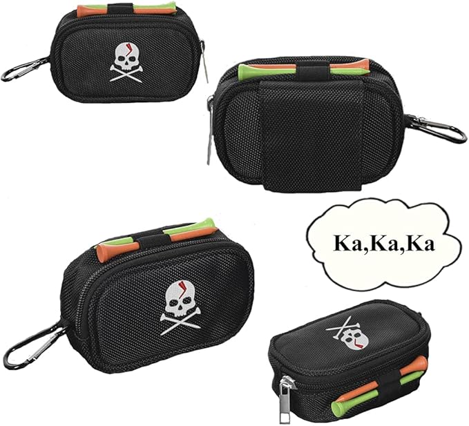 Skull Golf Ball Pouch Golf Tee Organizer Bag Golf Accessory Holder Waist Belt Polyester Key Storage Marker Component Pocket Zipper Hook Durable Sports Small Black Gift for Dad Men Women