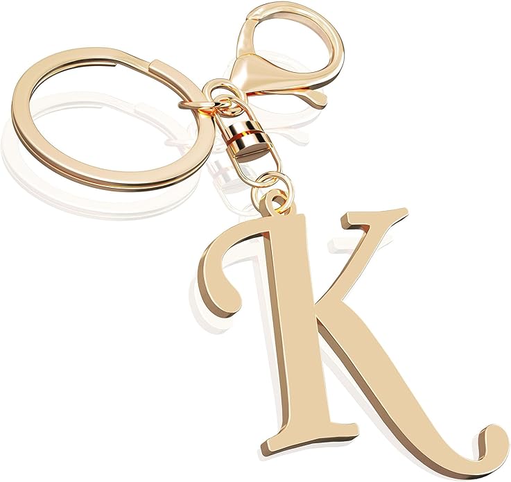 Cute Stainless Steel Gold Initial Letter Keychain for Women Girl, Charms for Key Handbag Backpack Bag, Personalized Gift
