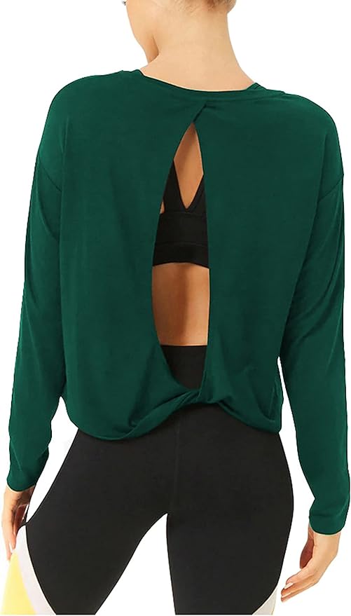 Bestisun Long Sleeve Workout Shirts Yoga Dance Tops Open Back Athletic Clothes for Women