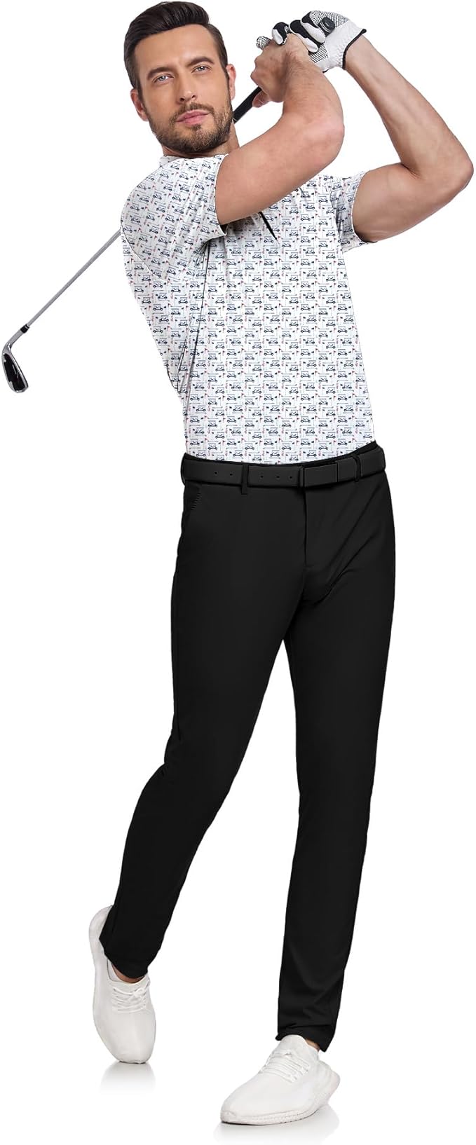 JACKETOWN Mens Polo Shirts Short Sleeve Print Dry Fit Performance Moisture Wicking Casual Collared Golf Shirts