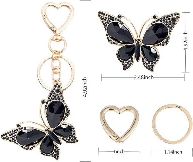 Weixiltc Charm Keychain for Women, Cute Heart Key Chain with Diamond Butterfly Pendant, Lovely Bag & Purse Keyring Accessory