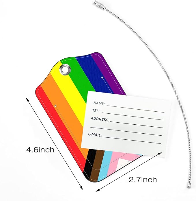 2 Pack Luggage Tags for Suitcase,Rainbow Flag PU Leather Luggage Tags with Privacy Cover Name Address Labels and Steel Ring,Creative Travel Accessories for Men and Women