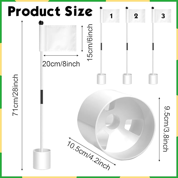 Lenwen 6 Set Golf Flagstick Golf Pin Flag Hole Cup Set Putting Green Flag and Poles Nylon Practice Portable 2 Section Design Putting Green Gifts for Yard Backyard Garden Driving Range