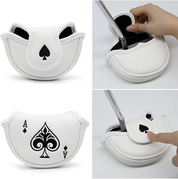 Golf Putter Cover Headcover Magnetic, Poker Ace Style Golf Club Head Cover, 4 Models Available Headcovers for Blade Half-Mallet Square Putters