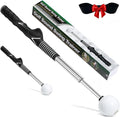 Retractable Golf Swing Training Aid - Portable Grip Trainer with Click Feedback for Right Handed Golfers, Portable Swing Tempo Trainer with Arm Band for Indoor & Outdoor Practice