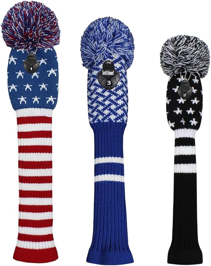 Scott Edward Knit Golf Head Covers for Woods Set of 3 Fits Well Driver(460cc) Fairway Wood and Hybrid(UT) The Perfect Change for Golf Bag