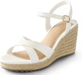Ankis Wedge Sandals for Women, Espadrille Womens Wedge Sandals Comfortable Open Toe Cross Band Ankle Strap High Heel Wedges for Women Dressy Summer -3.4Inch