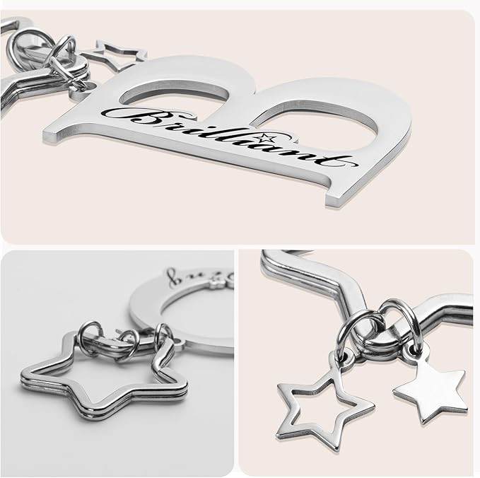 Qunrwe Stainless Steel Initial Letter A-Z Keychain,Inspirational Gifts for Women Men Friends Daughter Son Sister Dad Mom
