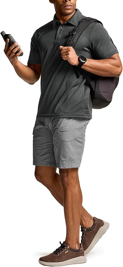 CQR Men's Polo Shirts, Tactical Short Sleeve Golf Performance Shirts, Lightweight Dry Fit UPF 50+ Pique