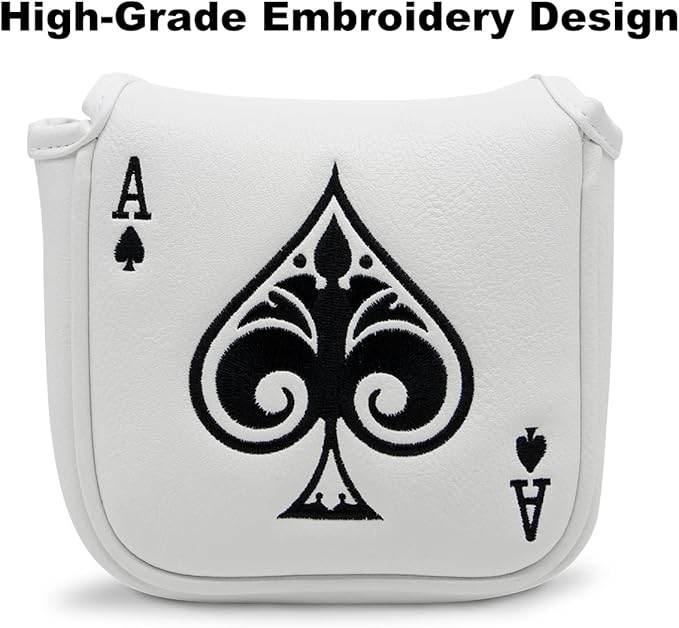 Golf Putter Cover Headcover Magnetic, Poker Ace Style Golf Club Head Cover, 4 Models Available Headcovers for Blade Half-Mallet Square Putters