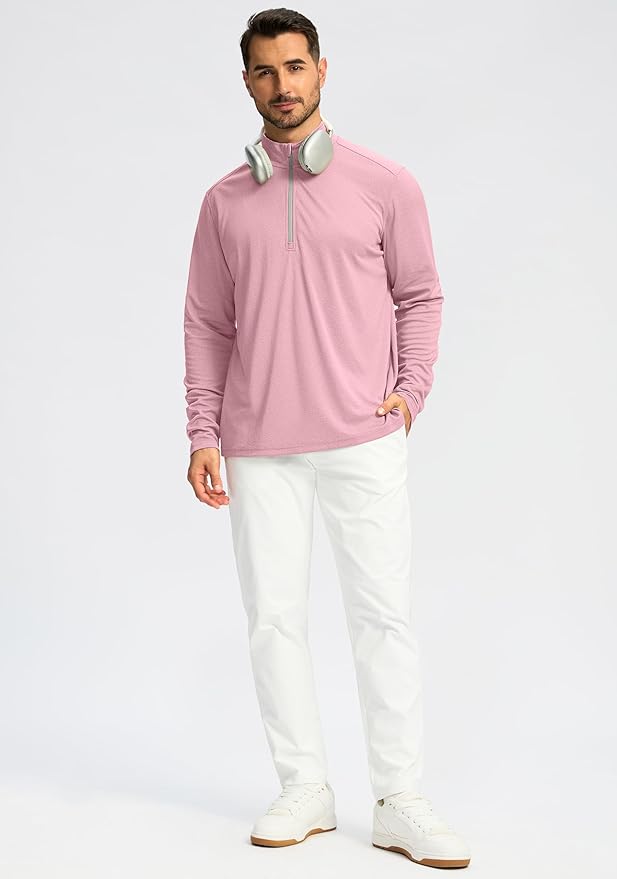 Obla Golf Quarter Zip Pullover for Men Mock Neck Sweatshirt Lightweight Sun Protection Men's Long Sleeve Golf Shirt