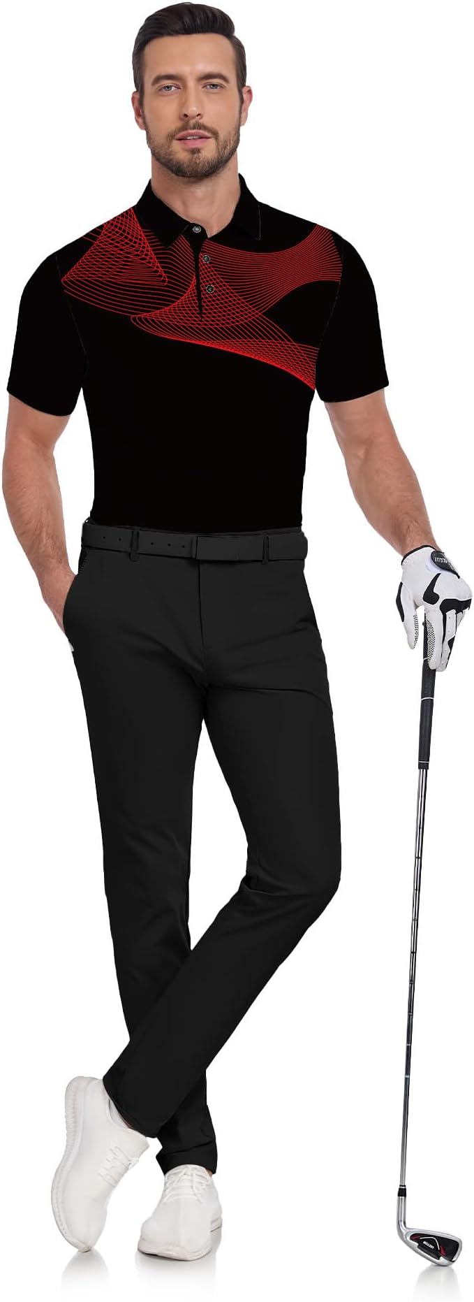 JACKETOWN Mens Polo Shirts Short Sleeve Print Dry Fit Performance Moisture Wicking Casual Collared Golf Shirts