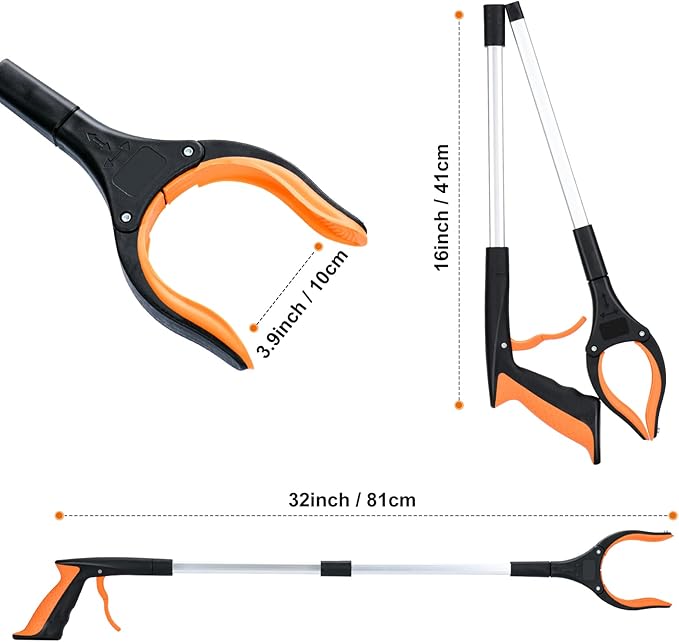 6 Pack Grabber Reacher Tool,32 Inch Foldable Reacher Grabber Pickup Tool with Strong Grip Magnetic,360°Rotating Anti-Slip Jaw,Trash Claw Grabber Tool,Grabbers for Seniors for Outdoor & Indoor (Orange)