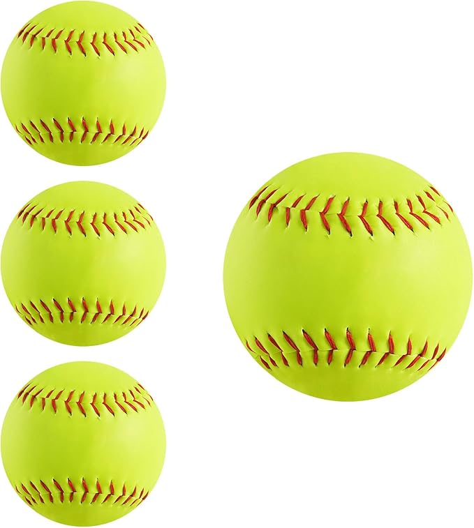 4Pack Softball 12 Inch Slow Pitch Official Size and Weight Autograph Softball Training Ball for Games, Soft Toss, Batting, Fielding, Hitting, Pitching