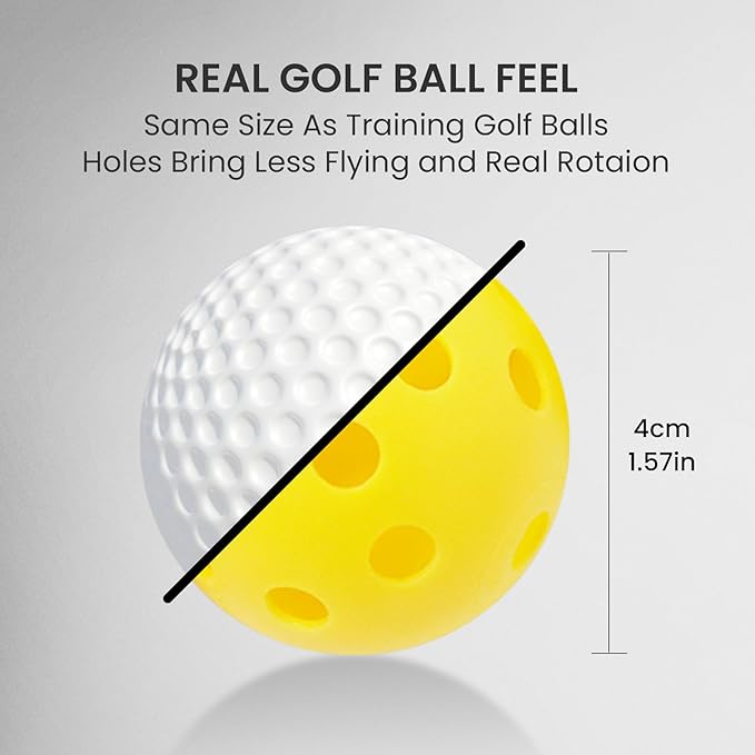 Golf Practice Balls Plastic Value 50 Pack and Golf Ball Bucket with Handle, Limited Flight Sports Training Ball, Indoor Outdoor Backyard Garden Driving Range Use