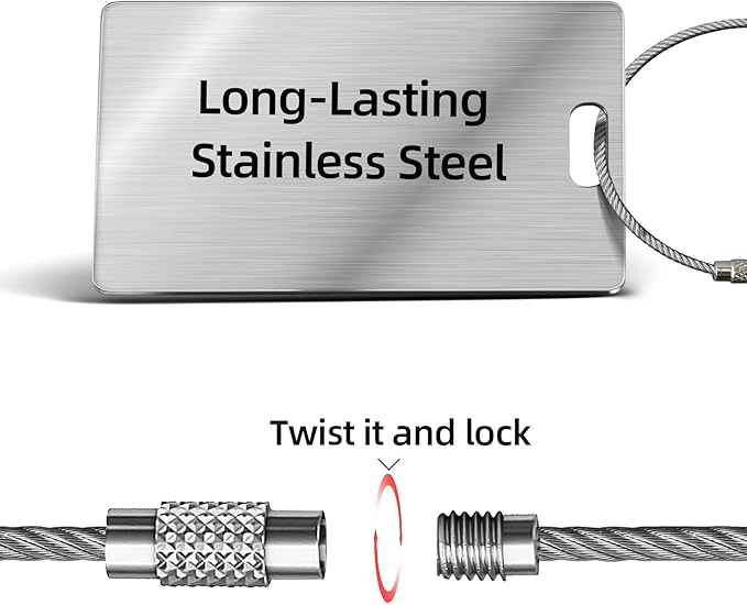 Personalized Luggage Tags for Suitcases and Backpacks - Stainless Steel Metal Custom Travel Bag Name Tags for Kids, Women, Luggage, Baggage, Airplane, Golf - Travel Essentials Label (2"x3.3")