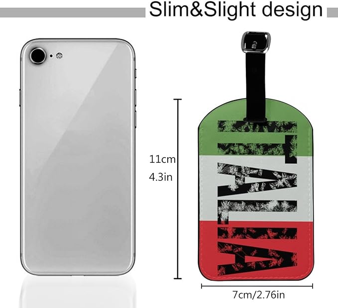 Retro Italia Flag Luggage Tag for Suitcases,Vintage Italian PU Leather Baggage Tags Bag Tags Travel Id Label for Luggage Women Men -1 Piece