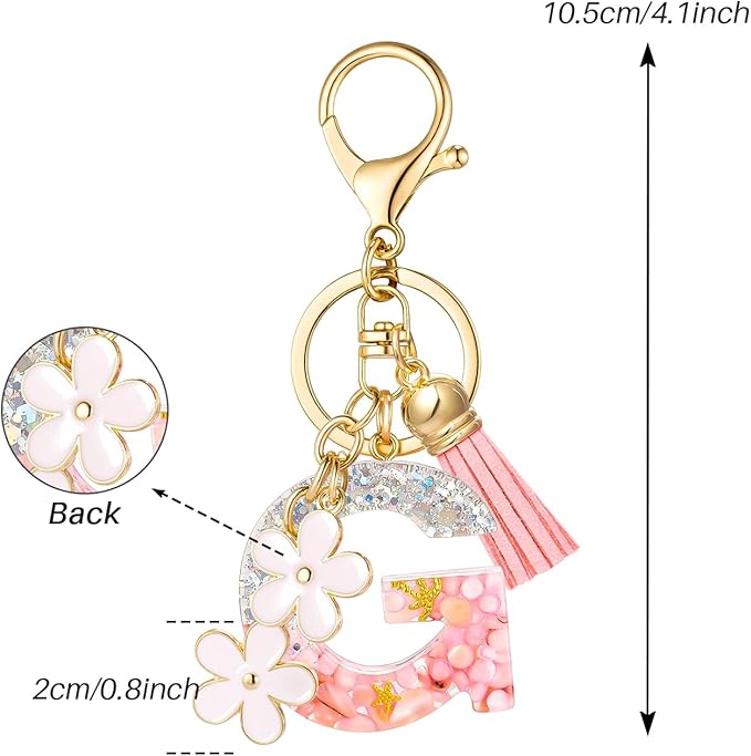 SELOVO Girls Pink Flower Chain Cute Keychain Initial Keychain Key Chain for Women