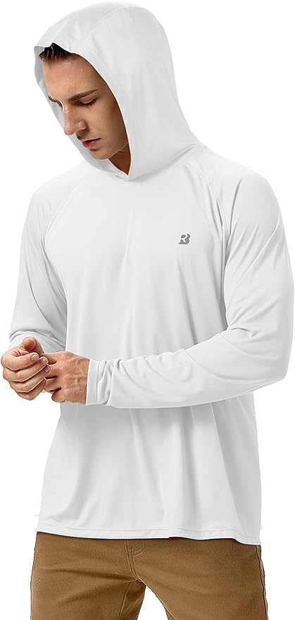 Roadbox UPF 50+ Fishing Shirts for Men, Long Sleeve UV Sun Protection Hoodie, Outdoor Hiking Running Swimming Rash Guard
