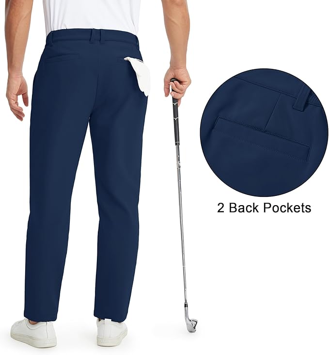 M MAELREG Golf Pants Men Fleece Lined 30"/32"/34" Heat-Tech Dress Pants for Men Water-Resistant Stretch Warm Winter Trousers