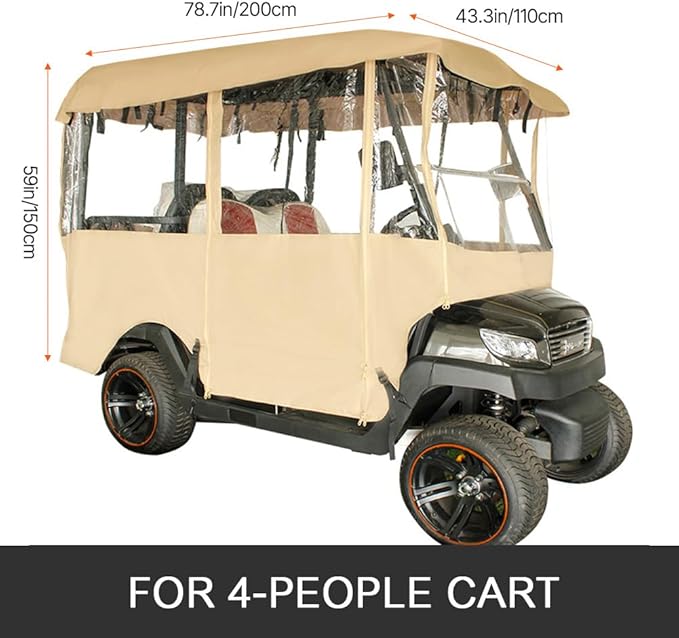 Happybuy Golf Cart Enclosure, 4-Person Golf Cart Cover, 4-Sided Fairway Deluxe, 300D Waterproof Driving Enclosure with Transparent Windows, Fit for EZGO, Club Car, Yamaha Cart