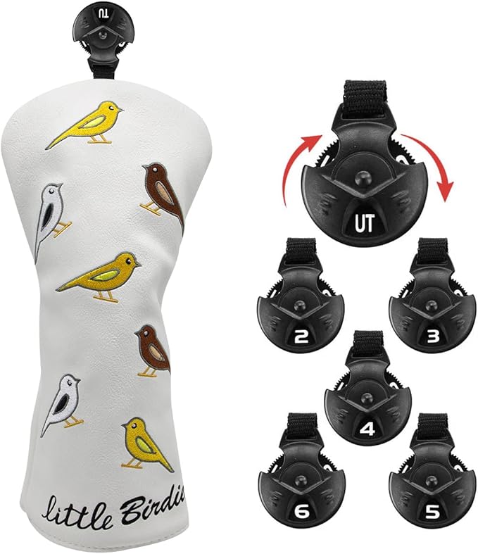 Golf Club Head Covers Birdie Driver Headcovers Fairway Wood Covers Hybrid Cover Elegant Embroidery Premium Leather Golf Mallet Blade Putter Cover