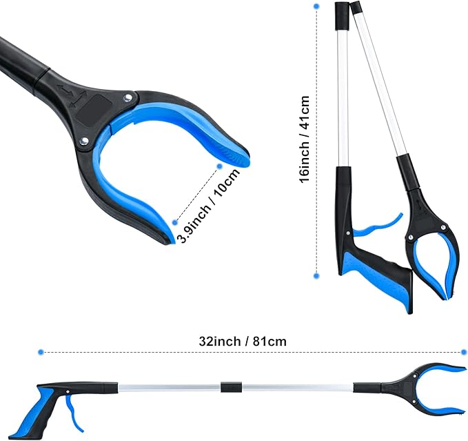 6 Pack Grabber Reacher Tool,32 Inch Foldable Reacher Grabber Pickup Tool with Strong Grip Magnetic,360°Rotating Anti-Slip Jaw,Trash Claw Grabber Tool,Grabbers for Seniors for Outdoor & Indoor (Blue)