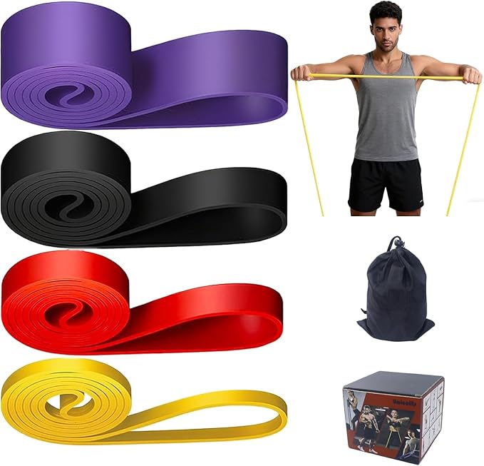 Resistance Bands for Working Out, 4-Levels Pull Up Bands Set, Stretch Bands for Exercise, Body Stretching, Muscle Training, Physical Therapy for Men Women, Carry Bag Included