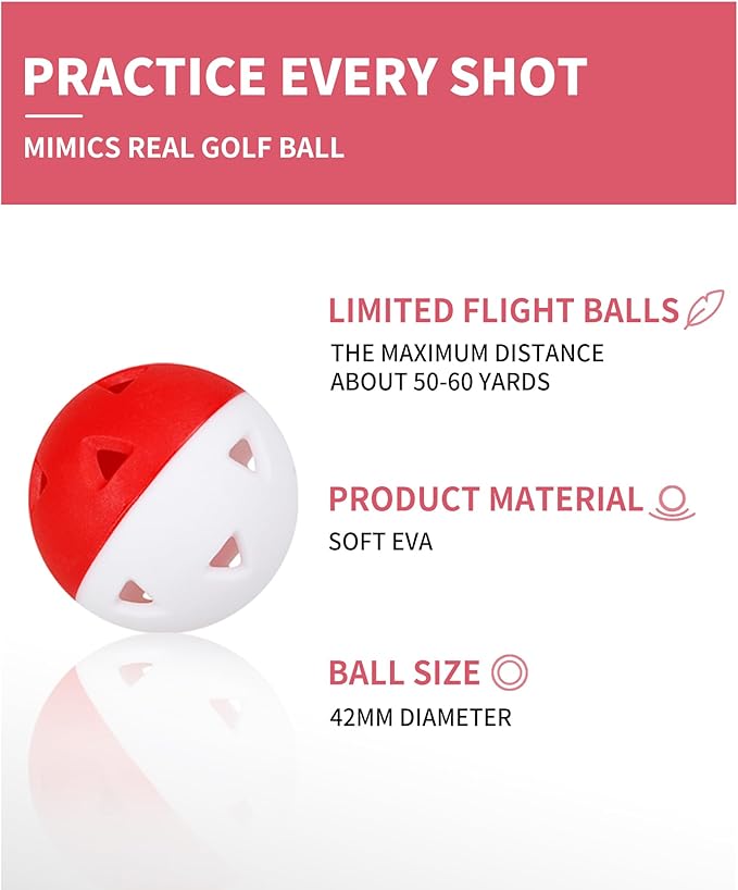 70 Pack Practice Golf Balls, 42mm Rubber Golf Training Ball, Hollow Airflow Limited Flight, Mini Soft Plastic Balls for Home Putting or Backyard Swing, Driving Range Indoor or Outdoor, Women & Men