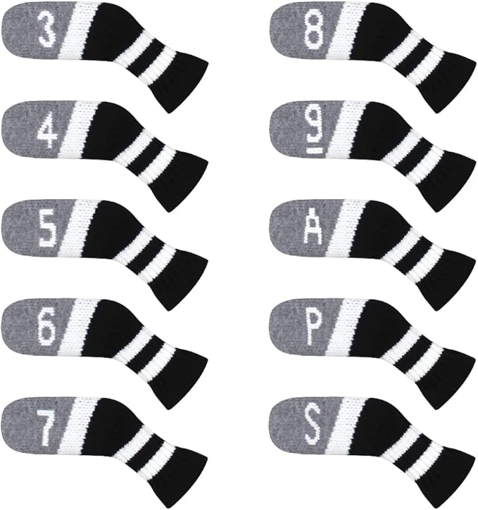 Scott Edward 10 Pcs Golf Club Head Covers for Irons Cuteness Basically Socks Shape Washable Durable Golf Club Head Protector Double Sided Knit Suitable for Most Brands