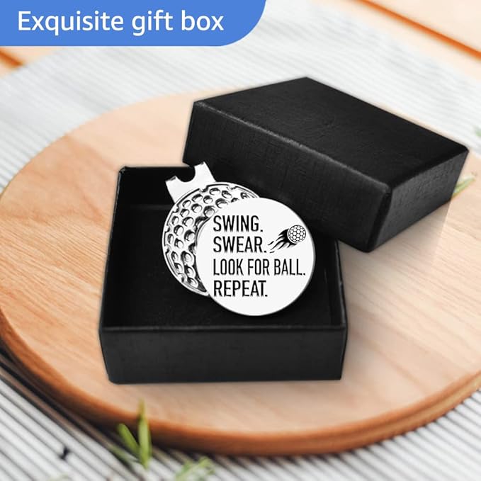 Swing Swear Look for Ball Repeat Golf Ball Marker with Magnetic Hat Clip, Funny Golf Accessories Gifts for Men Women, Golf Gifts for Men Woman, Birthday Gifts for Golf Fan, Golf Novelty Gift