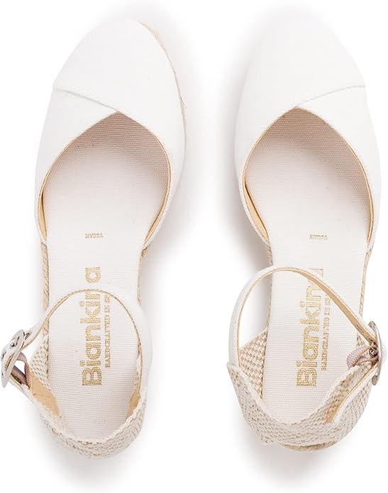 Girona Authentic Spanish Espadrille Wedge Sandals for Women - Sustainable, Eco Friendly, Vegan Shoes. Classic Style, Organic Cotton Canvas Upper, Comfy Insole, Jute Midsole, Rubber Sole. Made in Spain