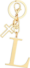 Gold Initial Keychain for Women A-Z Letter Cross Keychains Alphabet Key Chain bag Accessories Gift for Christian