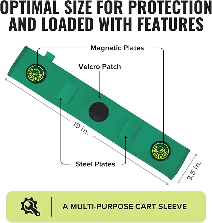 Stripebird - Premium Golf Cart Strap Sleeve Protector - Save Your Golf Bag from Golf Cart Straps - Includes Magnetic and Steel Plate for Magnetic Golf Accessories