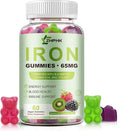 Iron Supplement for Women, Men & Kids, 65mg & Vitamin C 250mg per Serving with B6 B12 Folate- Energy Support for Iron Deficiency, Anemia, Vegan GummyRaspberry Kiwi & BlackBerry Flavor, 60 Gummies