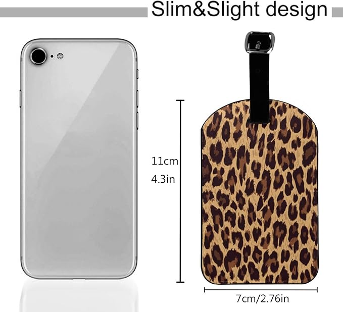 Leopard Skin Luggage Tag for Suitcases,Leopard Print Animal Skin Brown PU Leather Baggage Tags Bag Tags Travel Id Label for Luggage Women Men -1 Piece