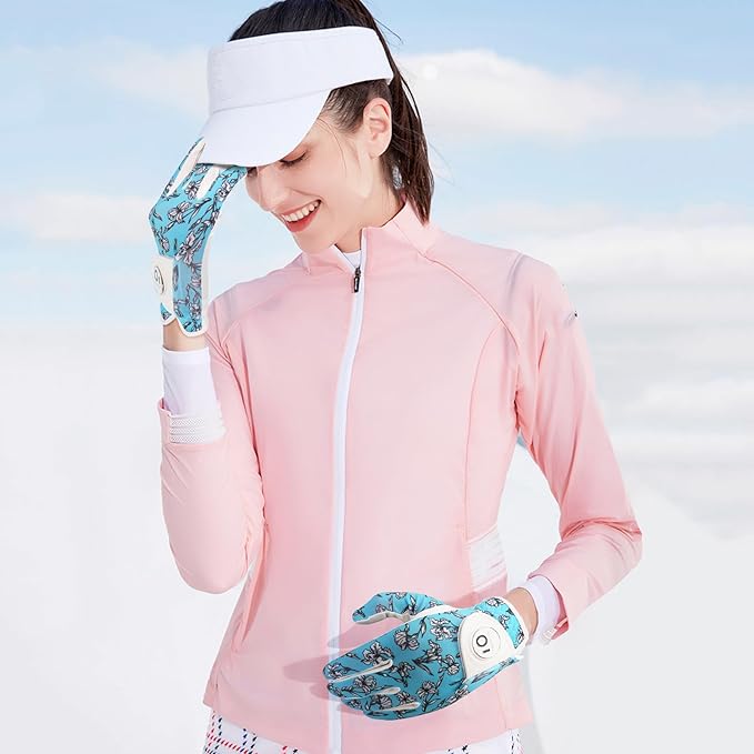 FINGER TEN Stylish Golf Gloves Women with Ball Marker 1 Pack for Left or Right Hand, Breathable Glove with Fashion Patterns for Ladies Right Left Handed Golfer